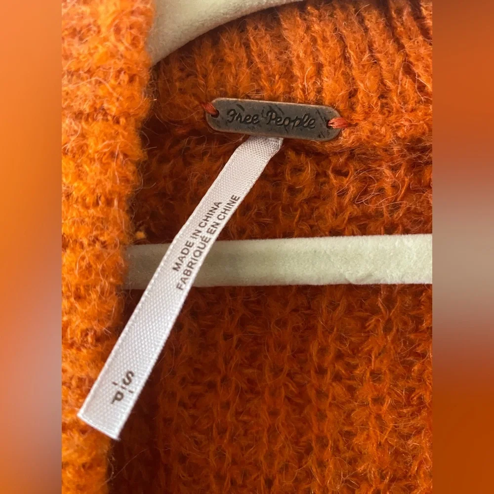 NWOT Free People orange long Longline silhouette cardigan sweater size S